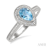 7X5 MM Pear Shape Aquamarine and 1/50 Ctw Round Cut Diamond Semi-Precious Ring in Sterling Silver