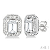 6X4 MM Octagon Shape White Topaz and 1/50 Ctw Round Cut Diamond Semi-Precious Earrings in Sterling Silver