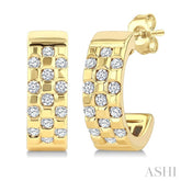 1/4 Ctw Round Cut Golden Glow Diamond Checkered Half Hoop Fashion Earrings in 10K Yellow Gold