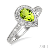 7X5 MM Pear Shape Peridot and 1/50 Ctw Round Cut Diamond Semi-Precious Ring in Sterling Silver