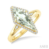 16X7 MM Kite Shape Green Amethyst and 1/6 Ctw Round Cut Diamond Semi-Precious Ring in 10K Yellow Gold