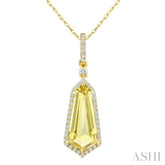 16X7 MM Shield Shape Lemon Quartz and 1/5 Ctw Round Cut Diamond Semi-Precious Pendant With Chain in 10K Yellow Gold