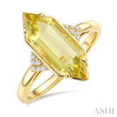 16X6 MM Evoque Gemstones Hexagon Shape Lemon Quartz and 1/20 Ctw Round Cut Diamond Semi-Precious Ring in 10K Yellow Gold