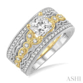 3/4 Ctw Diamond Wedding Set with 1/2 Ctw Princess Cut Engagement Ring and 1/3 Ctw Wedding Band in 14K Yellow and White Gold