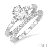5/8 Ctw Diamond Wedding Set With 1/2 Ctw Oval & Pear Cut Engagement Ring and 1/10 Ctw Round Cut Diamond Wedding Band in 14K White Gold