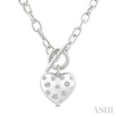 1/10 Ctw Round Cut Diamond Mosaic Heart Charm Toggle Necklace in Sterling Silver
