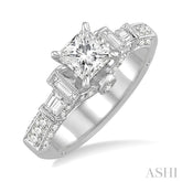 1 1/2 Ctw Diamond Engagement Ring with 3/4 Ct Princess Cut Center Stone in 14K White Gold