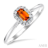 5x3 MM Octagonal Shape Citrine and 1/20 Ctw Round Cut Diamond Halo Semi-Precious Ring in 10K White Gold