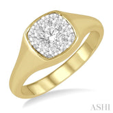 1/2 Ctw Cushion Shape Lovebright Diamond Ring in 14K Yellow and White Gold