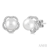 7 MM Cultured Pearls and 1/5 Ctw Round Cut Diamond Earrings in 14K White Gold