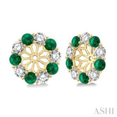 2.9 MM Round Cut Emerald and 1 Ctw Round Cut Diamond Precious Earrings Jacket in 14K Yellow Gold