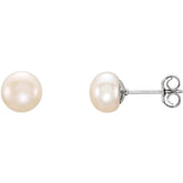 Sterling Silver 6-7 mm Cultured White Freshwater Button Pearl Earrings