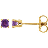 14K Yellow Gold Imitation Amethyst Youth Earrings