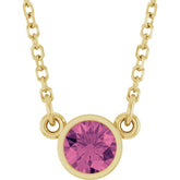 14K Yellow Gold Natural Pink Tourmaline Solitaire 16" Necklace