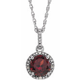 Sterling Silver Natural Mozambique Garnet and .01 CTW Natural Diamond 18" Necklace
