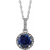Sterling Silver Lab-Grown Blue Sapphire & .01 CTW Natural Diamond 18" Necklace