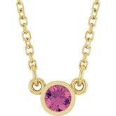 14K Yellow Gold Natural Pink Tourmaline Solitaire 16" Necklace