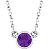 Rhodium-Plated Sterling Silver Natural Amethyst Solitaire 16" Necklace