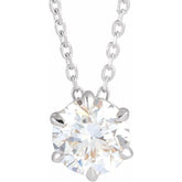 14K White Gold 7/8 CT Lab-Grown Diamond Solitaire 16-18" Necklace