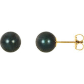 14K Yellow Gold 7 mm Cultured Black Akoya Pearl Earrings
