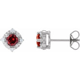 14K White Gold Natural Mozambique Garnet & .08 CTW Natural Diamond Halo-Style Earrings