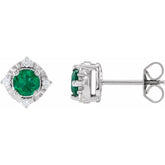 Sterling Silver Lab-Grown Emerald & .08 CTW Natural Diamond Halo-Style Earrings