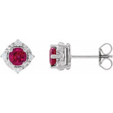 Sterling Silver Lab-Grown Ruby & .08 CTW Natural Diamond Halo-Style Earrings