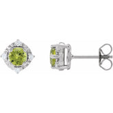 Sterling Silver Natural Peridot & .08 CTW Natural Diamond Halo-Style Earrings