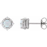 14K White Gold Lab-Grown White Opal & .08 CTW Natural Diamond Halo-Style Earrings