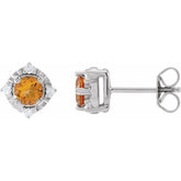 Sterling Silver Natural Citrine & .08 CTW Natural Diamond Halo-Style Earrings