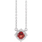 14K White Gold Natural Mozambique Garnet & .04 CTW Natural Diamond Halo-Style 18" Necklace