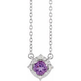 14K White Gold Natural Amethyst & .04 CTW Natural Diamond Halo-Style 18" Necklace
