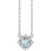 Sterling Silver Natural Aquamarine & .04 CTW Natural Diamond Halo-Style 18" Necklace