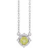 Sterling Silver Natural Peridot & .04 CTW Natural Diamond Halo-Style 18" Necklace