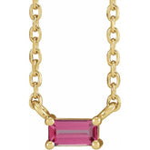 14K Yellow Gold Natural Pink Tourmaline Solitaire 18" Necklace