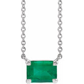 14K White Gold Lab-Grown Emerald 18" Necklace