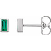 14K White Gold Natural Emerald Bezel-Set Earrings
