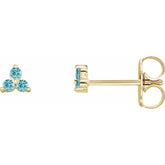 14K Yellow Gold Natural Blue Zircon Three Stone Earrings