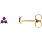 14K Yellow Gold Natural Amethyst Three Stone Earrings