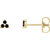 14K Yellow Gold Natural Black Spinel Three Stone Earrings