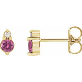 14K Yellow Gold Natural Pink Sapphire & .03 CTW Natural Diamond Earrings