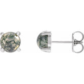 14K White Gold Natural Moss Agate Earrings