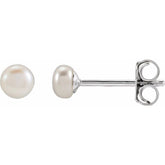 Sterling Silver 3.5-4 mm Cultured White Freshwater Button Pearl Earrings
