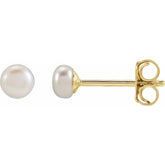 14K Yellow Gold 3.5-4 mm Cultured White Freshwater Button Pearl Earrings