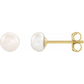 14K Yellow Gold 4-4.5 mm Cultured White Freshwater Button Pearl Earrings