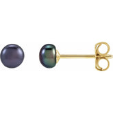 14K Yellow Gold 3.5-4 mm Cultured Black Freshwater Button Pearl Earrings