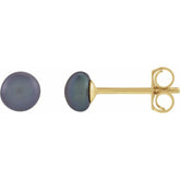14K Yellow Gold 4-4.5 mm Cultured Black Freshwater Button Pearl Earrings