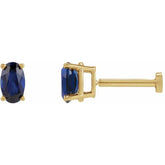 14K Yellow Gold 5x3 mm Lab-Grown Blue Sapphire Earring
