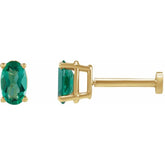 14K Yellow Gold 5x3 mm Lab-Grown Emerald Earring