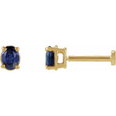 14K Yellow Gold 4x3 mm Lab-Grown Blue Sapphire Earring